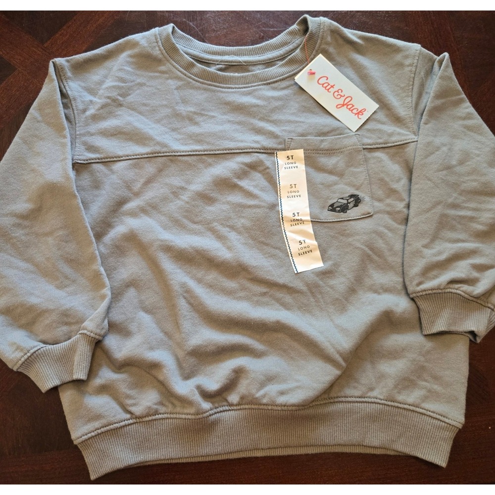 Cat & Jack Boys 5T Olive Green Long Sleeve Sweatshirt Race Car Pocket Pullover